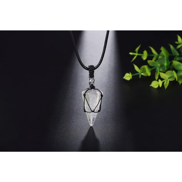 Men's Adjustable Black Rope Healing Crystal Natural Gemstone Pointed Pendant - Picture 5 of 7